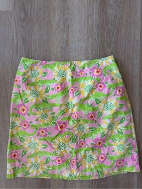 Lilly Pulitzer Y2K Alligator 100% Cotton Pink Floral Mini Skirt size 10